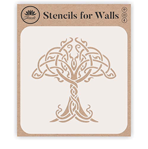 Keltischer Baum des Lebens Schablone, 7,62 x 7,62 cm (S) – Schablonen für Wände – Original-Schablonen für Wände – Original traditionelle irische Knoten Baum Design Schablone von Craft Kreatively