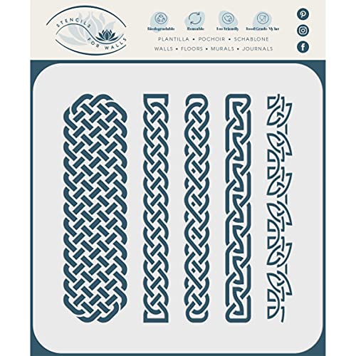 Keltischer Knoten Schablone, 16,5 x 21,5 cm (M) - Irische Kelten Wikinger Knoten Bordüre Gewebt Ethno Geflochtene Schutz Knoten Schablonen zum Malen Vorlage von Stencil Company