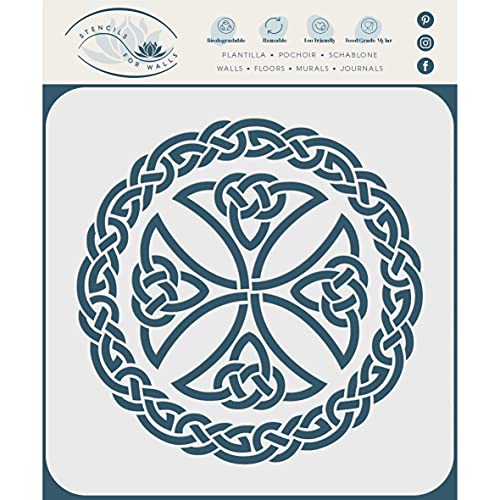 Keltisches Kreuz Schablone, 21,5 x 21,5 cm (M) - Irische Kelten Wikinger Kreuz Ornament Knotenwerk Design Gewebte Ethno Geflochtene Schutz Knoten Schablonen zum Malen Vorlage von Craft Kreatively