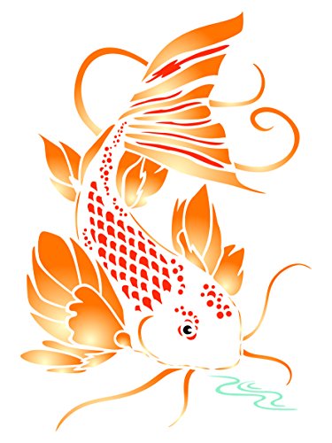 Koi-Schablone – 11,5 x 16,5 cm (S) – Wiederverwendbare asiatische Orientalische Karpfen Fisch Tier Teich Wand Schablone Schablone Schablone von Stencil Company