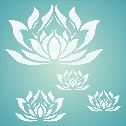 Lotusblumen-Schablone – 26,5 x 26,5 cm (M) – Wiederverwendbare orientalische asiatische Lotusblüte Floral Wandbild Wandschablone von Stencil Company