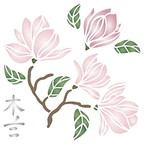 Schablone Magnolie Schablone, 16,5 x 16,5 cm (S) - Klassische Blume Blumen Antike Baum Schablonen zum Malen Vorlage (GB-FF2072S) von Stencil Company