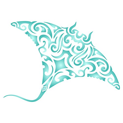 Manta Ray Schablone – 23 x 15 cm (M) – wiederverwendbare Maori Tribal Tattoo Stingray Teufel Fisch Wandschablone Schablone von Stencil Company