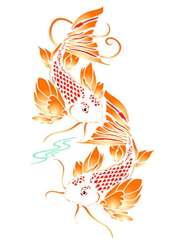 Schablone Koi-Fisch, 25,5 x 47 cm (XL) – Wiederverwendbare asiatische Orientalische Karpfen Fische Tier Teich Wandschablone Schablone von Stencil Company