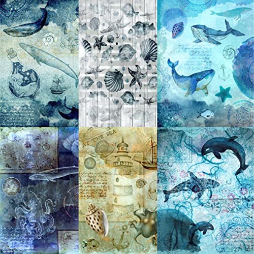 Sea Life Theme Maulbeere Reispapier, 20,5 x 26,5 cm – 6 x verschiedene bedruckte Maulbeerpapierbilder, 30 g/m², sichtbare Fasern für Decoupage-Bastelarbeiten, gemischte Medien, Collage-Kunst von Craft Kreatively