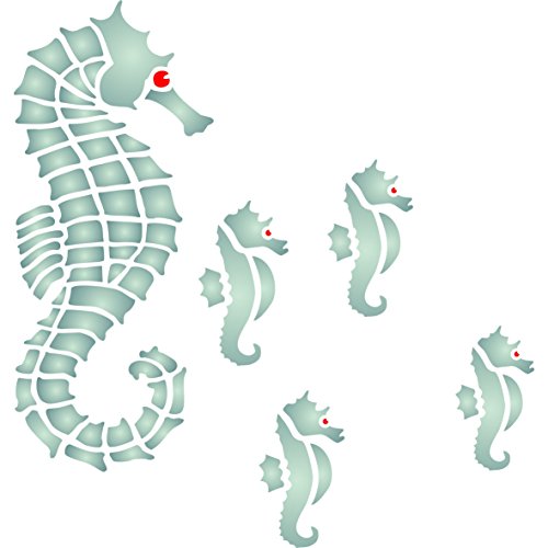 Seepferdchen-Schablone – 16,5 x 16,5 cm (S) – Wiederverwendbare große tropische Rifffisch-Wand-Schablone von Stencil Company