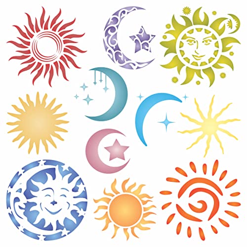 Sonnenmonde Schablone, 21,59 x 21,59 cm (M) - Layering Moon Sonne Stern Schablonen zum Malen Vorlage von Stencil Company
