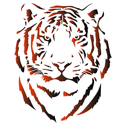 Tiger Head Schablone – 25,5 x 32 cm (M) – Wiederverwendbare afrikanische große Katze Tier Tierwelt Schablonen zum Malen von Stencil Company