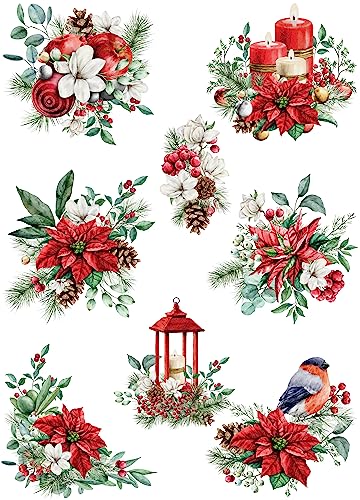 Weihnachtsstrauß Reispapier, 29,21 x 40,64 cm – 8 einzigartige Blumenstrauß-Bilder, gedruckt auf 36 g/m² Maulbeerpapier, sichtbare Fasern für Decoupage-Möbel, Renovierungshandwerk. von Stencil Company