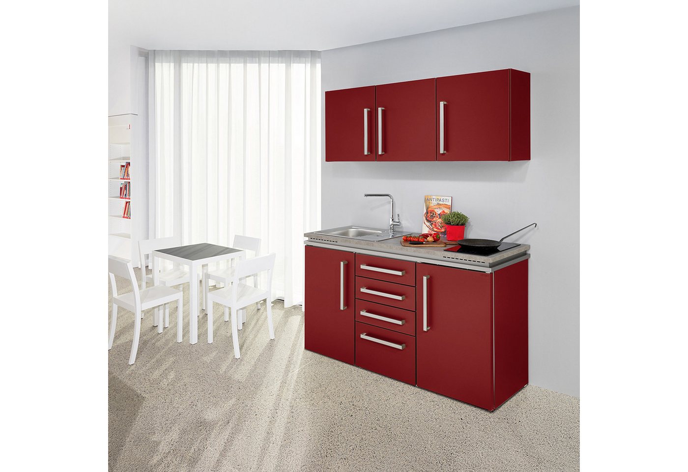 Stengel Küchenzeile 150 cm LUCA Küchenblock aus Metall mit E-Geräten, Singleküche, Küchenblock mit Spüle, E-Geräten: Kühlschrank, Induktionskochfeld Stengel Küchenzeile 150 cm LUCA Küchenblock aus Metall mit E-Geräten, Singleküche, Küchenblock mit Spüle, E-Geräten: Kühlschrank, Induktionskochfeld von Stengel