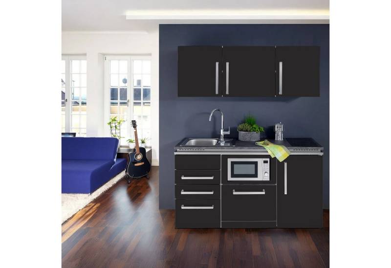 Stengel Küchenzeile 160 cm SOFIA Küchenblock aus Metall mit E-Geräten, Singleküche, Küchenblock mit Spüle, E-Geräten: Kühlschrank, Induktionskochfeld von Stengel