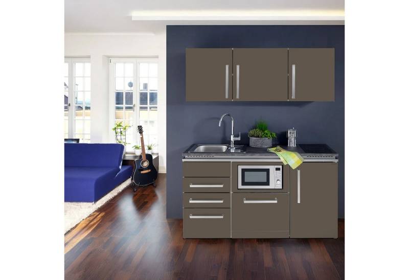Stengel Küchenzeile 160 cm SOFIA Küchenblock aus Metall mit E-Geräten, Singleküche, Küchenblock mit Spüle, E-Geräten: Kühlschrank, Induktionskochfeld von Stengel