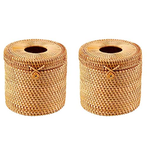 Steowsey 2Pcs Rattan Tissue Box Wicker Dekorative Halter mit Deckel Zur Aufbewahrung Von Einzelrollen und Taschentüchern von Steowsey