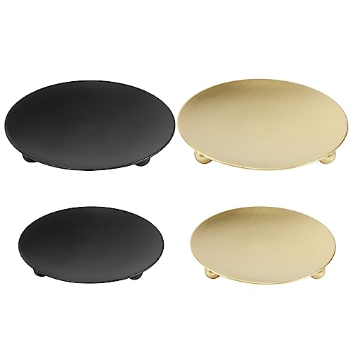 Steowsey 4 Pack Platten Kerzen Halter, SäUle Kerzen Halter, für LED & Wachs Kerzen, Weihrauch, Spa, Hochzeiten (Gold + Schwarz) von Steowsey