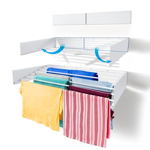Step Up Wäscheständer - wandmontiert - ausziehbar - Wäscheständer klappbar, faltbar für drinnen oder draußen - platzsparendes, kompaktes Design, 30 kg Tragkraft, 8.4 m Leitung (120 cm - weiß) von Step Up