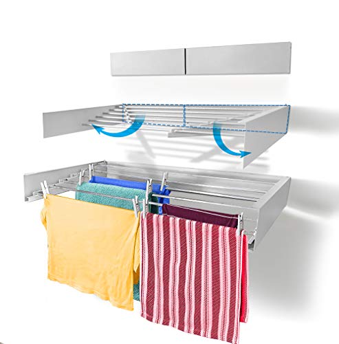 Step Up Wäscheständer - wandmontiert - ausziehbar - Wäscheständer klappbar, faltbar für drinnen oder draußen - platzsparendes, kompaktes Design, 25 kg Tragkraft, 6 m Leitung (100 cm - weiß) von Step Up