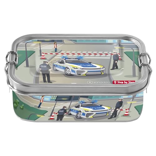 Step by Step Edelstahllunchbox "Police Car Cody", blau-grau, mit Trennwand und Klickverschluss, für Schule und Kindergarten, 0,8L von Step by Step