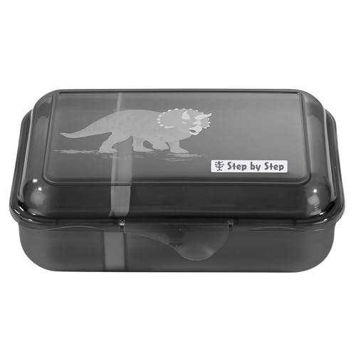 Step by Step Lunchbox „Dino Life“, schwarz, mit Trennwand und Klickverschluss, spülmaschinenfest, BPA-frei, für Schule und Kindergarten, für Jungen, 0,9 Liter von Step by Step