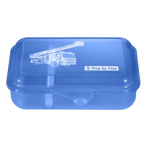 Step by Step Lunchbox Fire Engine Brandon, Blau, mit Trennwand und Klickverschluss, spülmaschinenfest, BPA-frei, für Schule und Kindergarten, 0,9l von Step by Step