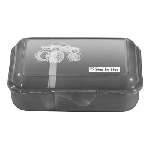 Step by Step Lunchbox Monster Truck Rocky, Schwarz, mit Trennwand und Klickverschluss, spülmaschinenfest, BPA-frei, für Schule und Kindergarten, 0,9l von Step by Step