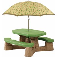 Naturally Playful Picknicktisch mit Sonnenschirm Picknickbank für Kinder aus Kunststoff - Braun - Step2 von Step2