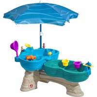 Spill & Splash Seaway Wasserspieltisch Großer Wassertisch mit 11-teiligem Zubehör Set & Sonnenschirm Garten Wasser Spieltisch für Kinder in Blau von Step2
