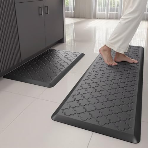 StepAura 2er-Pack Küchenmatten für Boden mit Memory-Schaum, Anti-Ermüdung, Küchenteppiche, rutschfeste gepolsterte Bodenmatten für Stehpult, wasserdichtes Küchenmatten-Set für Spüle, Büro, Schwarz von StepAura