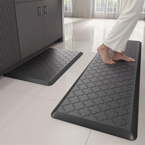 StepAura Küchenmatten für Boden mit Memory-Schaum, Anti-Ermüdungs-Küchenteppiche, rutschfeste gepolsterte Bodenmatten für Stehpult, wasserdichtes Küchenmatten-Set für Spüle, Schwarz, 2 Stück von StepAura