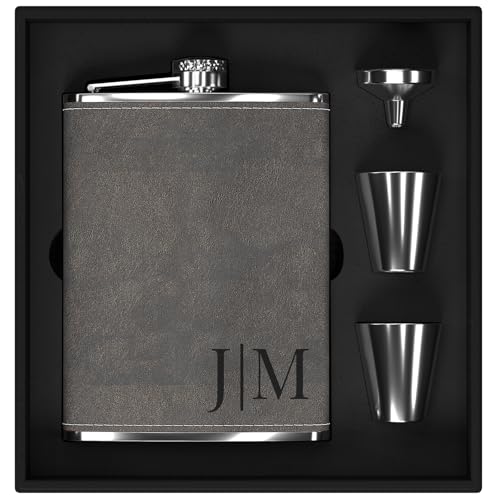 Flachmann Gravur mit Initialen nach Maß, Flachmann Edelstahl 8oz/237ml Personalisiert, Personalisierte Geburtstagsgeschenke für Männer Ihn Papa Camper Wanderer (Grau) von Stepdiy