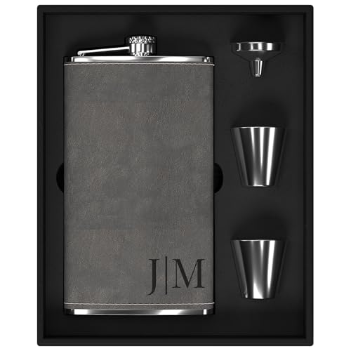 Flachmann Gravur mit Initialen nach Maß, Flachmann Edelstahl Groß 12oz/355ml Personalisiert, Personalisierte Geburtstagsgeschenke für Männer Ihn Papa Camper Wanderer (Grau) von Stepdiy