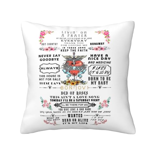 Jovi Rock Band Kissenbezug Hip Hop Street Culture Rock Dekokissen Couch Bett Auto Kissenbezug Mikrofaser Wurfkissenbezug mit Reißverschluss für Schlafzimmer Wohnzimmer 18"x18" von Stepgrais