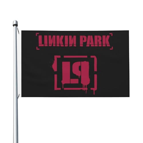 Lin-kin Rock Band Flag Hip-Hop-Flagge 3x5 Fuß mit Ösen Dekorative Gartenflagge für den Außenbereich Musikbanner Hochwertige Polyester-Gartenflagge Lustige Flagge für Gartenhaus-Heimdekoration von Stepgrais