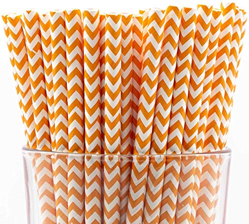 300 Stück orange Chevron biologisch abbaubare 4-lagige Papier-Trinkhalme (kompostierbar, ungiftig, BPA-frei) von Stephanie Imports