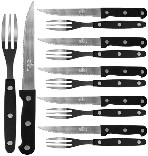 12-teiliges steakmesser set mit gabel, steakbesteck set 6 personen, Edelstahl, 6 Traditionelle Steakmesser, 6 Steakgabeln, messer und gabel, Pizzabesteck von Stephans Möbelbörse