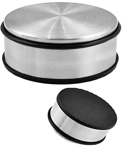 2er Set Türstopper Edelstahl massiv - Schwerer Türstopper Boden 1,2 Kg/Stk., Door Stopper im modernen Design versehen mit Gummiring zum Schutz der Türen von Stephans Möbelbörse