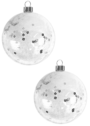 2er XXL Christbaumkugeln Ø16cm, Transparent mit Füllung - Weihnachtsbaumkugeln Baumschmuck Tannenbaumkugel, bruchsicher von Stephans Möbelbörse
