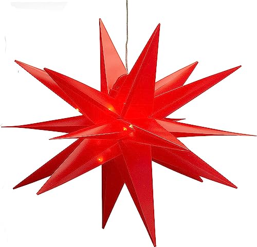 3D Leuchtstern inkl. warm-weißer LED Beleuchtung | Weihnachtsstern Advent Stern Deko beleuchtet | für Innen und Außen geeignet | mit Timerfunktion | 15 LEDs| Ø25cm (Rot) von Stephans Möbelbörse
