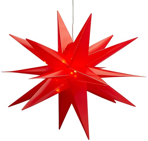 3D Leuchtstern inkl. warm-weißer LED Beleuchtung | Weihnachtsstern Advent Stern Deko beleuchtet | für Innen und Außen geeignet | mit Timerfunktion | 15 LEDs | Ø35cm (Rot) von Stephans Möbelbörse