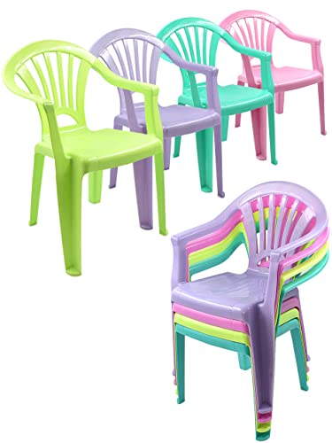 4er Set Stuhl aus Kunststoff für Kinder Kinderstuhl Gartenstuhl Stapelsessel Stapelstuhl für Garten, Terrasse, Party bunt von Stephans Möbelbörse