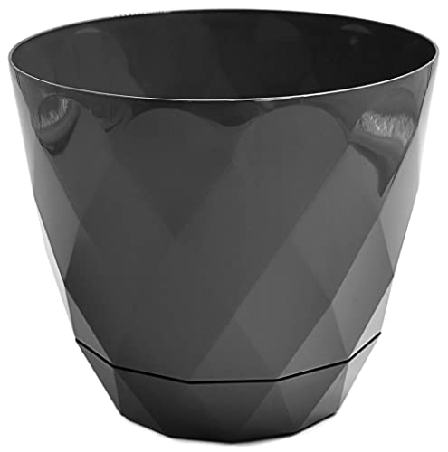 Blumentopf, Kunststoff Topf mit Untersetzer, Pflanzkübel aus leichtem Material, dekorativer Kräutertopf, Topf für Blumen, Pflanzen, Kaktus und Sukkulente (Anthrazit, (4,8L) Ø22 x H19,5 cm) von Stephans Möbelbörse
