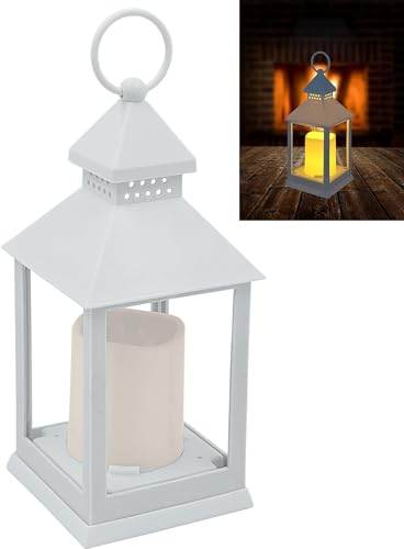 LED Laterne mit Kerze Windlicht Flammeneffekt Beleuchtung Outdoor geeignet Timerfunktion Batteriebetrieben Höhe 27cm weiß von Stephans Möbelbörse