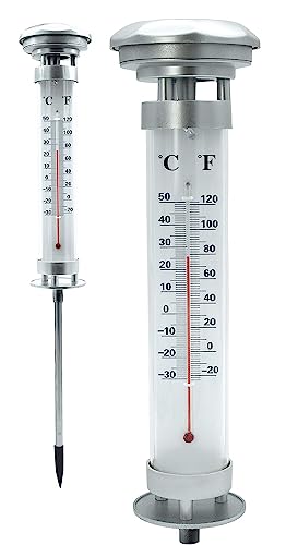 LED Solar Thermometer Gartenthermometer beleuchtet Außenthermometer Garten mit Erdspieß Höhe 57cm von Stephans Möbelbörse