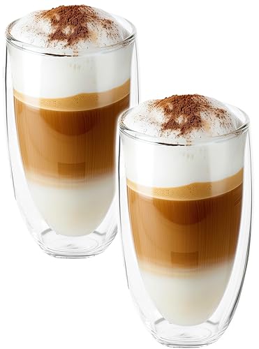 Latte Macchiato Gläser doppelwandig 450ml Cappuccino Tassen - aus Borosilikatglas - Spülmaschinenfeste Teegläser Kaffeetassen Set - Thermogläser (2er Set) von Stephans Möbelbörse