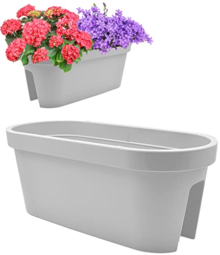 Stephans Möbelbörse 2er Set Balkon Geländer Blumenkasten, Geländertopf, Balkonkasten, Blumentopf, Blumenkübel, Pflanztopf Railing oval 59x26cm (Grau) von Stephans Möbelbörse