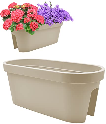 Stephans Möbelbörse 2er Set Balkon Geländer Blumenkasten, Geländertopf, Balkonkasten, Blumentopf, Blumenkübel, Pflanztopf Railing oval 59x26cm (Taupe) von Stephans Möbelbörse