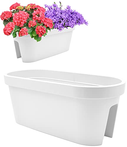 Stephans Möbelbörse 2er Set Balkon Geländer Blumenkasten, Geländertopf, Balkonkasten, Blumentopf, Blumenkübel, Pflanztopf Railing oval 59x26cm (Weiß) von Stephans Möbelbörse