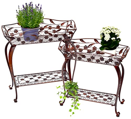 Stephans Möbelbörse 2er Set Pflanzenständer aus Metall Blumenregal Blumenbank Garten Beistelltisch Regal Pflanztreppe Antik von Stephans Möbelbörse