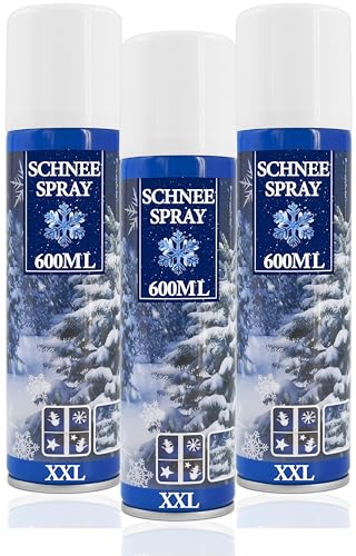 Stephans Möbelbörse 3X XXL Kunstschnee - Spraydose mit Dekoschnee - Schneespray zum Dekorieren zu Weihnachten - Sprühschnee Snowspray Fensterspray Schnee Spray Deko Schnee (03 Stück - 600ml/Schnee) von Stephans Möbelbörse
