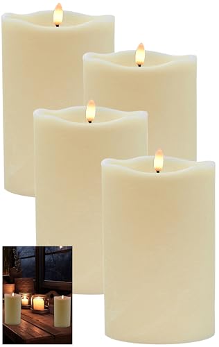 Stephans Möbelbörse 4x LED Echtwachskerze 10x15 cm mit Timer Kerze batteriebetrieben 3D Flackereffekt Echtwachs Adventskranz Kerzen LED Adventskerzen von Stephans Möbelbörse