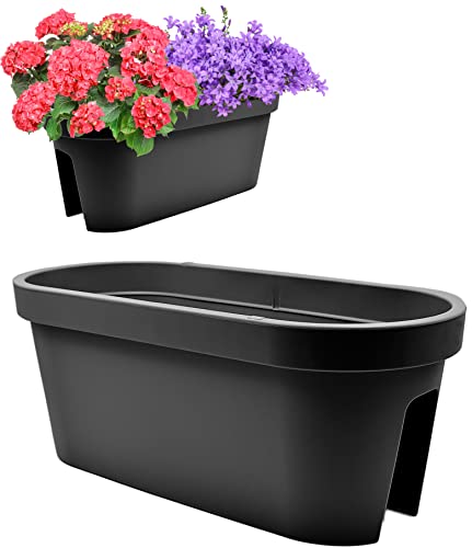 Stephans Möbelbörse Balkon Geländer Blumenkasten, Geländertopf, Balkonkasten, Blumentopf, Blumenkübel, Pflanztopf Railing oval 59x26cm (Schwarz) von Stephans Möbelbörse